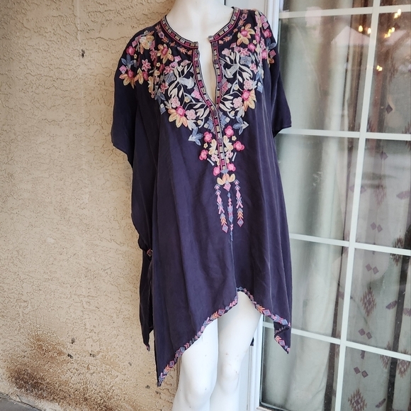 JOHNNY WAS  Poncho Blue Bohemian Flowy Embroidered‎ Top - Picture 6 of 8